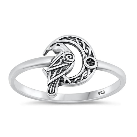 Sterling Silver Bird & Moon Ring