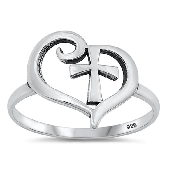 Sterling Silver Cross & Heart Ring