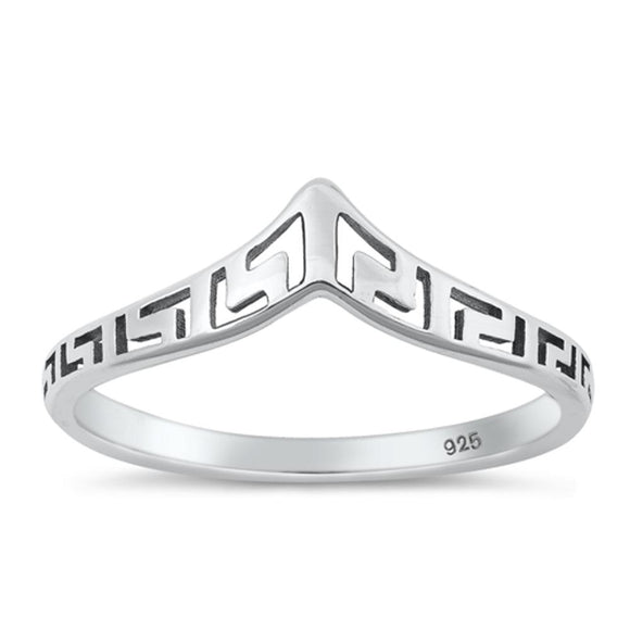 Sterling Silver Greek Key Chevron Ring