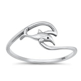 Sterling Silver Dolphin Wave Ring