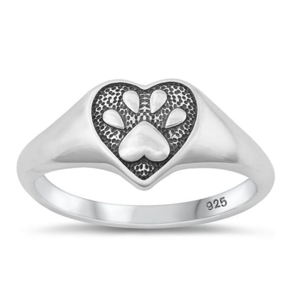 Sterling Silver Heart & Paw Print Ring