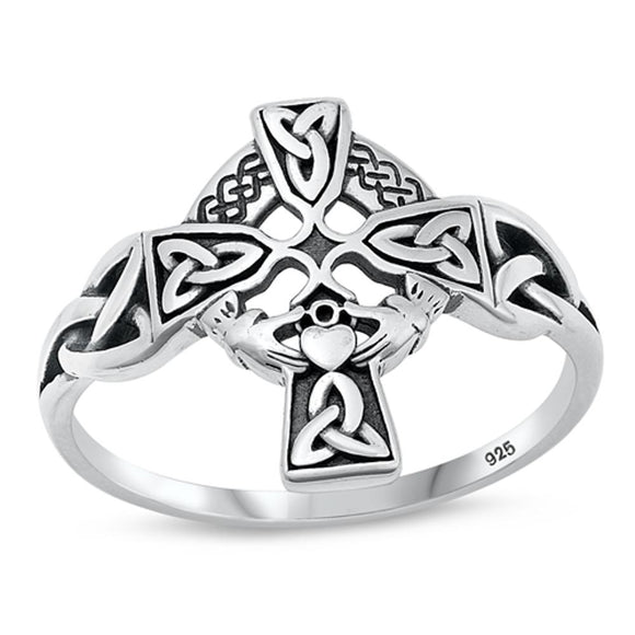 Sterling Silver Celtic Claddagh Cross Ring