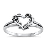 Sterling Silver Heart & Flowers Ring