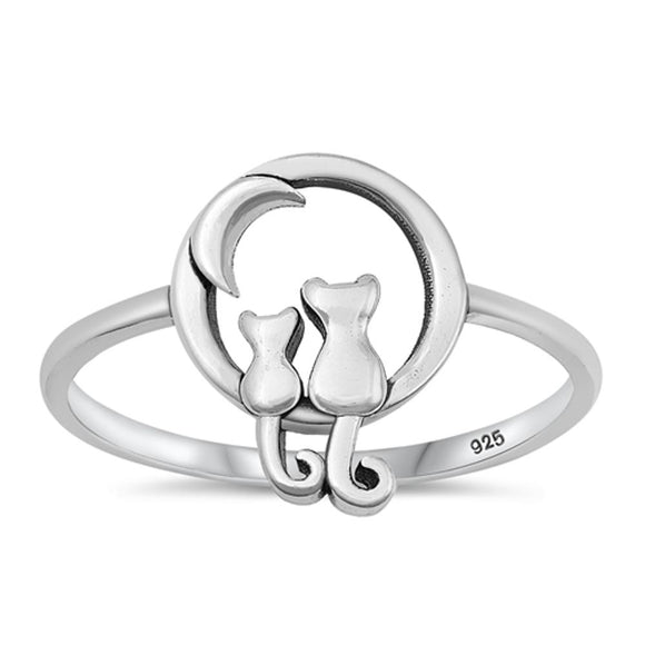 Sterling Silver Cats on the Moon Ring