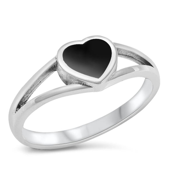 Simple Heart Black Onyx Promise Ring New .925 Sterling Silver Band Sizes 5-10