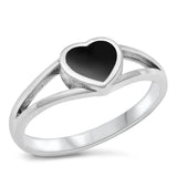 Simple Heart Black Onyx Promise Ring New .925 Sterling Silver Band Sizes 5-10