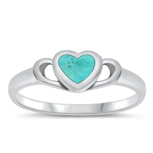 Heart Turquoise Promise Ring New .925 Sterling Silver Band Sizes 5-10