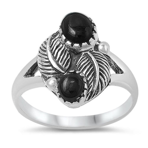 Black Onyx Unique Leaf Oxidized Ring New .925 Sterling Silver Band Sizes 5-9