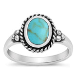 Turquoise Rope Halo Boho Ring .925 Sterling Silver Band Sizes 5-12