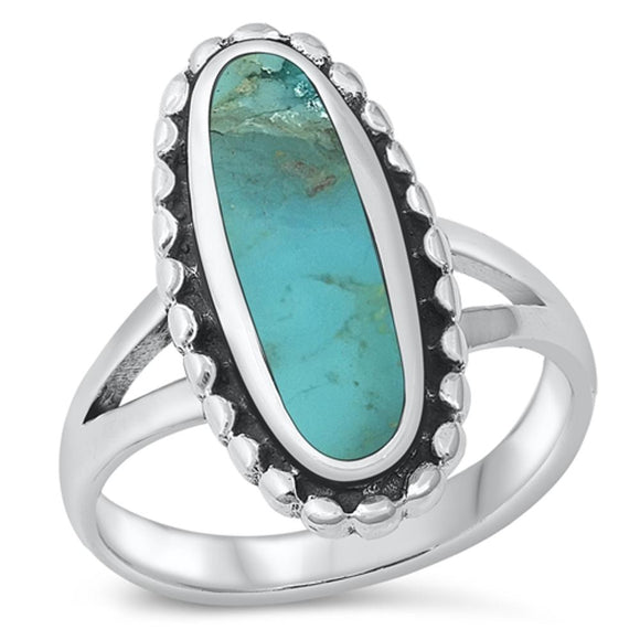 Turquoise Polished Oval Bali Simple Ring New 925 Sterling Silver Band Sizes 5-9