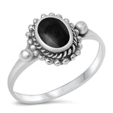 Black Onyx Oval Solitaire Polished Rope Ring 925 Sterling Silver Band Sizes 5-10