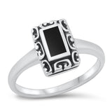 Black Onyx Polished Rectangle Simple Ring .925 Sterling Silver Band Sizes 4-10