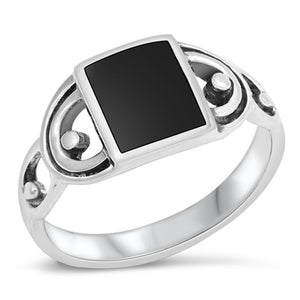 Black Onyx Cutout Swirl Polished Square Ring 925 Sterling Silver Band Sizes 5-9