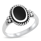 Black Onyx Rope Halo Polished Bali Ring New .925 Sterling Silver Band Sizes 5-10