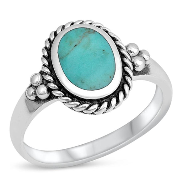 Turquoise Rope Polished Bali Solitaire Ring .925 Sterling Silver Band Sizes 5-10