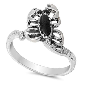 Black Onyx Scorpion Evil Animal Biker Ring .925 Sterling Silver Band Sizes 5-9