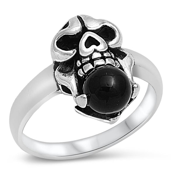 Black Onyx Skull Biker Scary Polished Ring .925 Sterling Silver Band Sizes 5-12