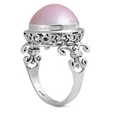 Pink Simulated Pearl Fleur De Lis Ring New .925 Sterling Silver Band Sizes 5-11