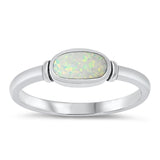 White Lab Opal Oval Cute Ring New .925 Sterling Silver Band Sizes 4-10