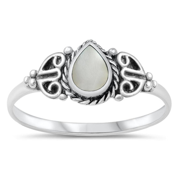 Celtic Pear Mother of Pearl Cute Ring New .925 Sterling Silver Band Sizes 4-10