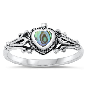 Heart Love Vintage Abalone Fashion Ring New .925 Sterling Silver Band Sizes 4-10