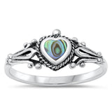 Heart Love Vintage Abalone Fashion Ring New .925 Sterling Silver Band Sizes 4-10