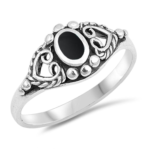 Celtic Heart Black Onyx Unique Ring New .925 Sterling Silver Band Sizes 4-10