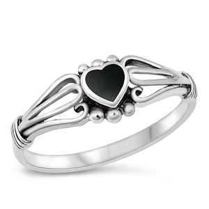 Women's Heart Black Onyx Promise Ring New .925 Sterling Silver Band Sizes 4-10