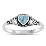 Vintage Rope Halo Heart Ring Larimar New .925 Sterling Silver Band Sizes 4-10