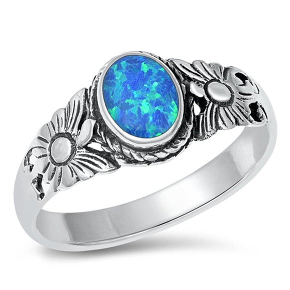 Sunflower Blue Lab Opal Beautiful Ring New .925 Sterling Silver Band Sizes 4-10