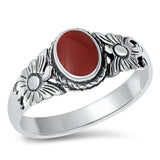 Boho Sunflower Coral Fashion Ring New .925 Sterling Silver Band Sizes 4-10