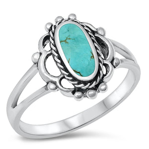 Filigree Oval Turquoise Long Beaded Ring New 925 Sterling Silver Band Sizes 5-10