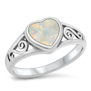 Sterling Silver White Lab Opal Heart Ring