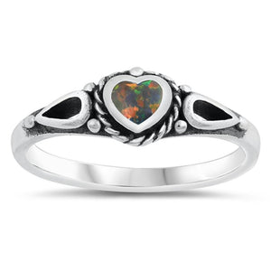 Mystic Lab Opal Bali Heart Promise Ring New .925 Sterling Silver Band Sizes 4-10