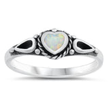 White Lab Opal Rope Heart Unique Promise Ring New .925 Sterling Silver Band Sizes 6-10