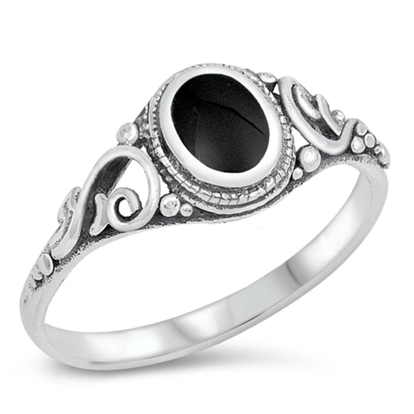 Filigree Black Onyx Polished Ring New .925 Sterling Silver Band Sizes 5-10