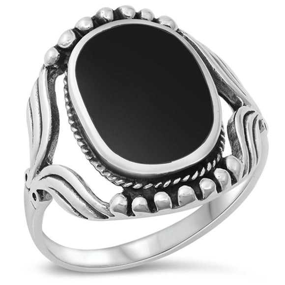 Black Onyx Leaf Ball Design Ring New .925 Sterling Silver Band Sizes 6-12