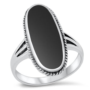 Large Long Black Onyx Solitaire Ring New .925 Sterling Silver Band Sizes 5-12