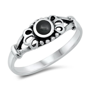 Black Onyx Filigree Flower Cutout Ring New .925 Sterling Silver Band Sizes 4-10