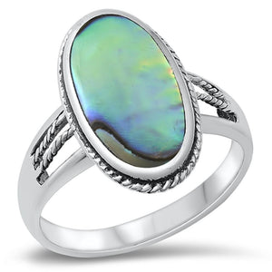 Large Long Abalone Solitaire Ring New .925 Sterling Silver Band Sizes 5-12