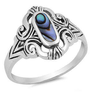 Long Abalone Fleur De Lis Design Ring New .925 Sterling Silver Band Sizes 5-10