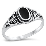 Black Onyx Solitaire Bali Rope Flower Ring .925 Sterling Silver Band Sizes 5-10