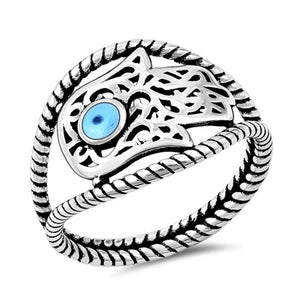 Sideways Hand of God Filigree Hamsa Ring .925 Sterling Silver Band Sizes 5-10