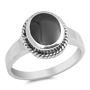 Oval Black Onyx Rope Halo Ring New .925 Sterling Silver Band Sizes 5-9