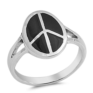 Black Onyx Peace Sign Cute Ring New .925 Sterling Silver Band Sizes 4-10