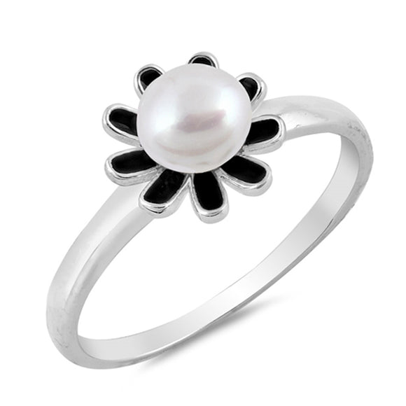 Freshwater Pearl Flower Ring New .925 Sterling Silver Band Sizes 4-10