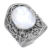 Mother of Pearl Bali Swirl Oxidized Ring New 925 Sterling Silver Band Sizes 6-10