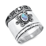 Abalone Oval Bezel Boho Bali Milgrain Ring .925 Sterling Silver Band Sizes 5-10