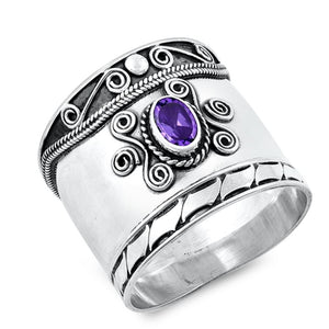 Amethyst CZ Wide Bali Swirl Ring New .925 Sterling Silver Dot Band Sizes 6-11