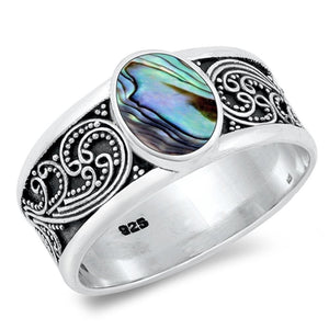 Sterling Silver Abalone Bali Ring